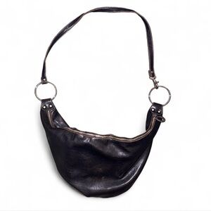 Black/Brown Faux Leather Y2K Slouchy Hobo Shoulder Bag with Silver Hardware